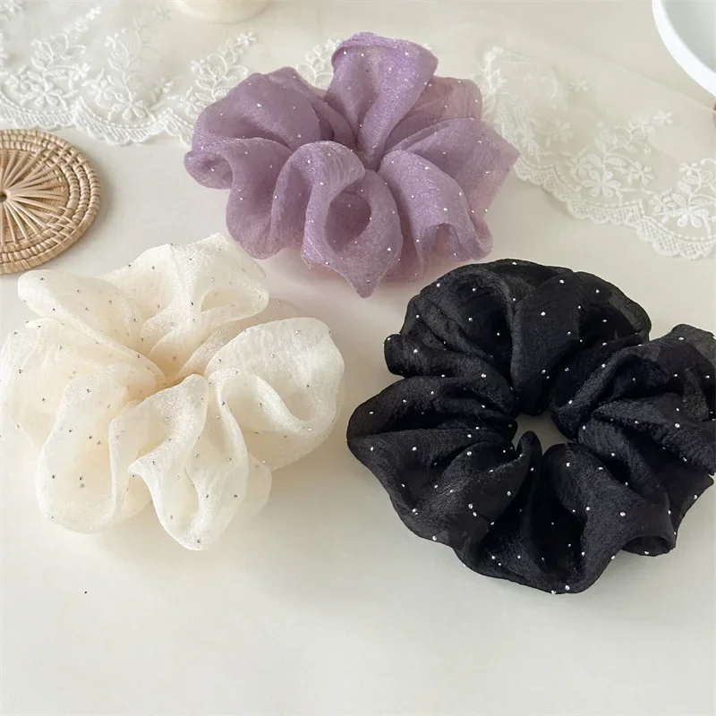 Hair Net Invisible - Fashion Rhinestone Mesh Hairband Chiffon Scrunchies